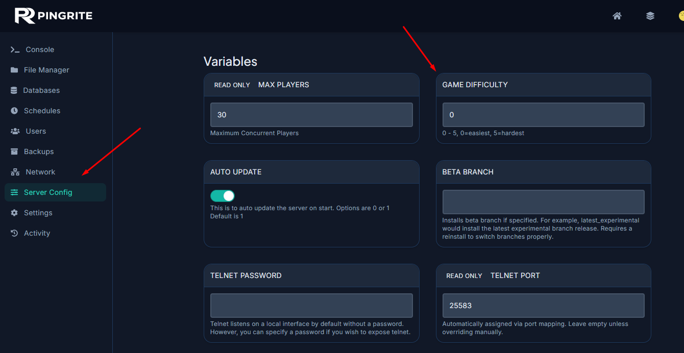 Configuring EnemyDifficulty with the Config Editor in the server control panel