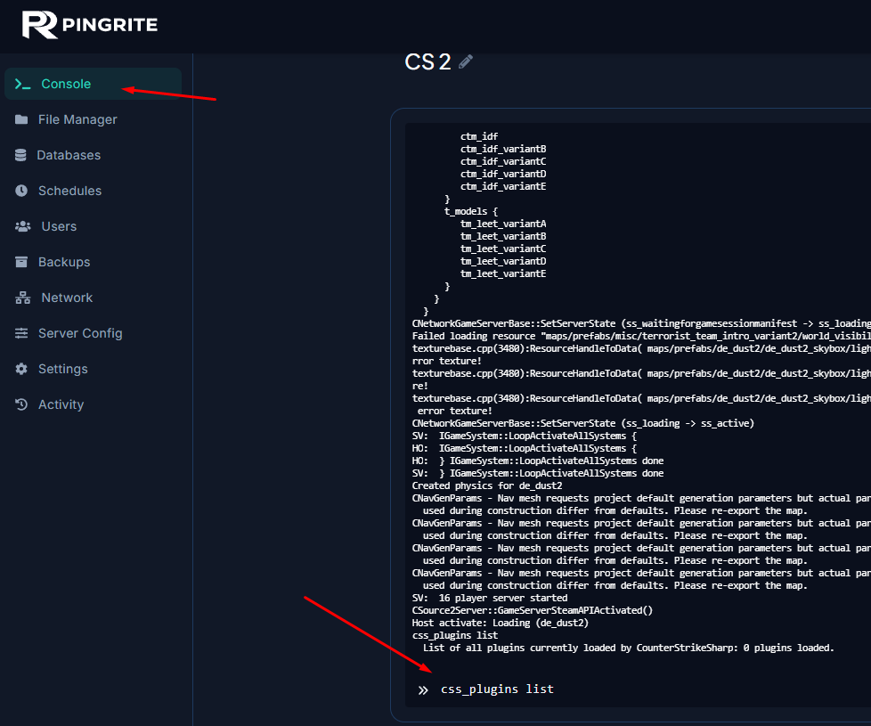 Output of the css_plugins list command showing active plugins
