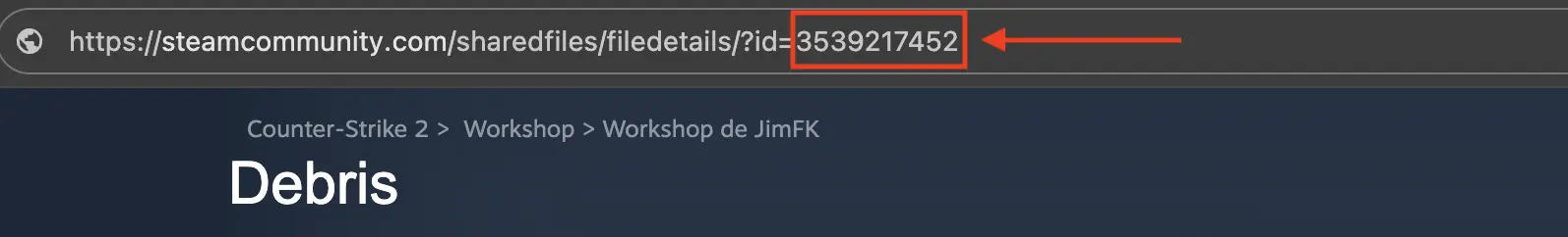 Steam Workshop URL showing the numerical map ID