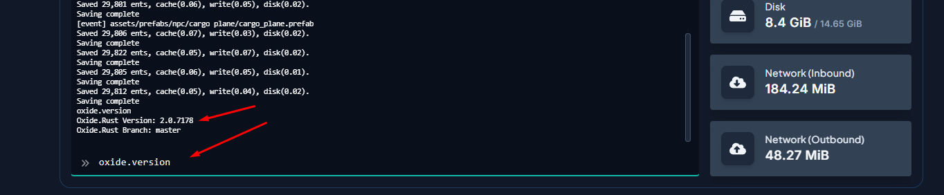 Running oxide.version in the server console to confirm installation