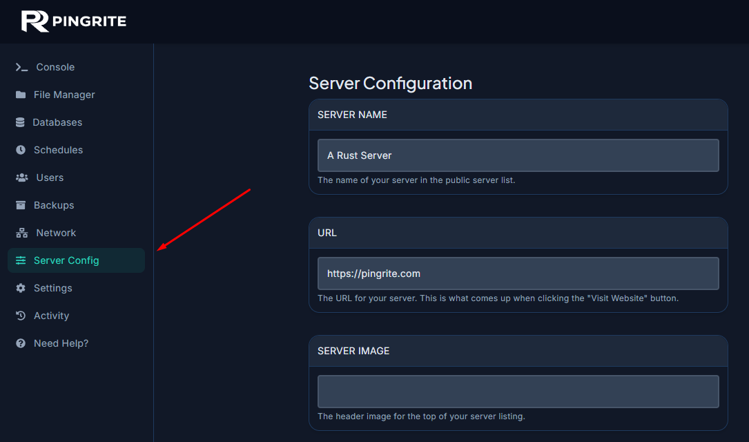 The Config tab in the Rust server control panel