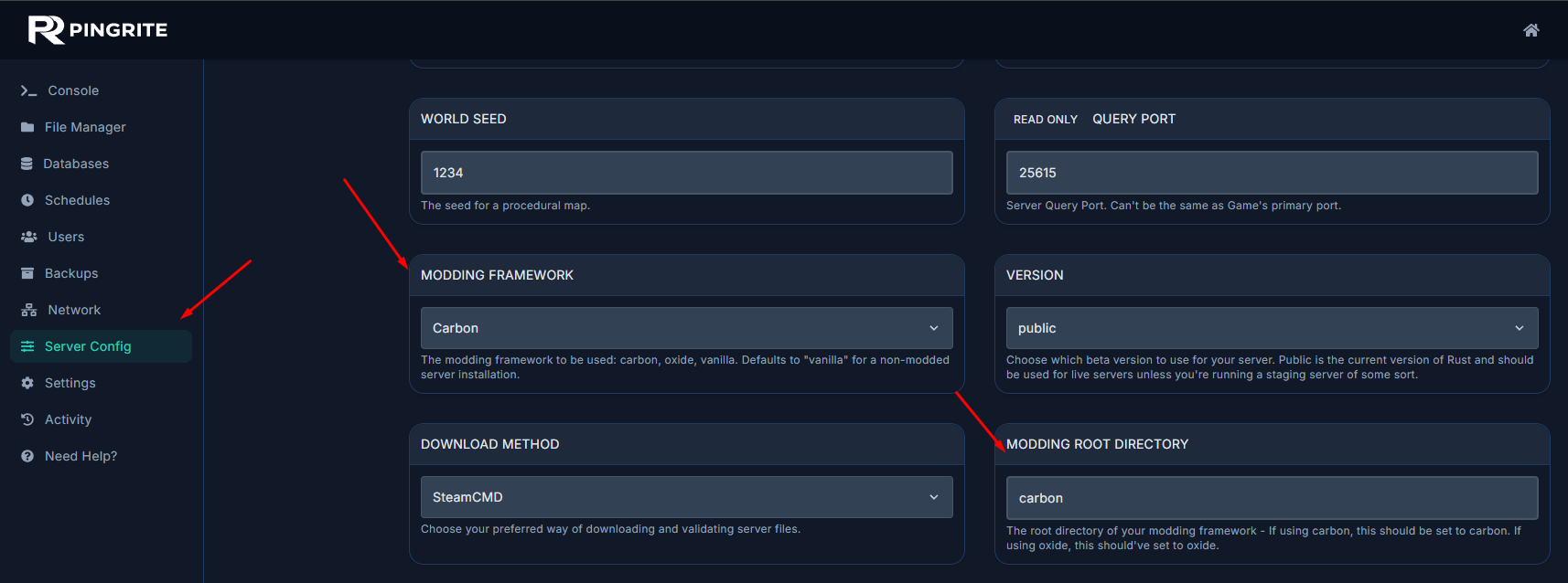 Selecting Carbon from the Modding API dropdown