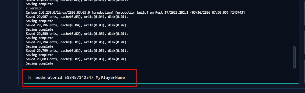 Adding a moderator using the moderatorid command in the console