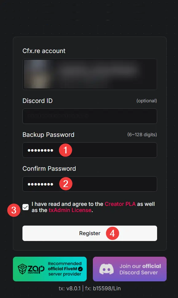 Create your txAdmin account