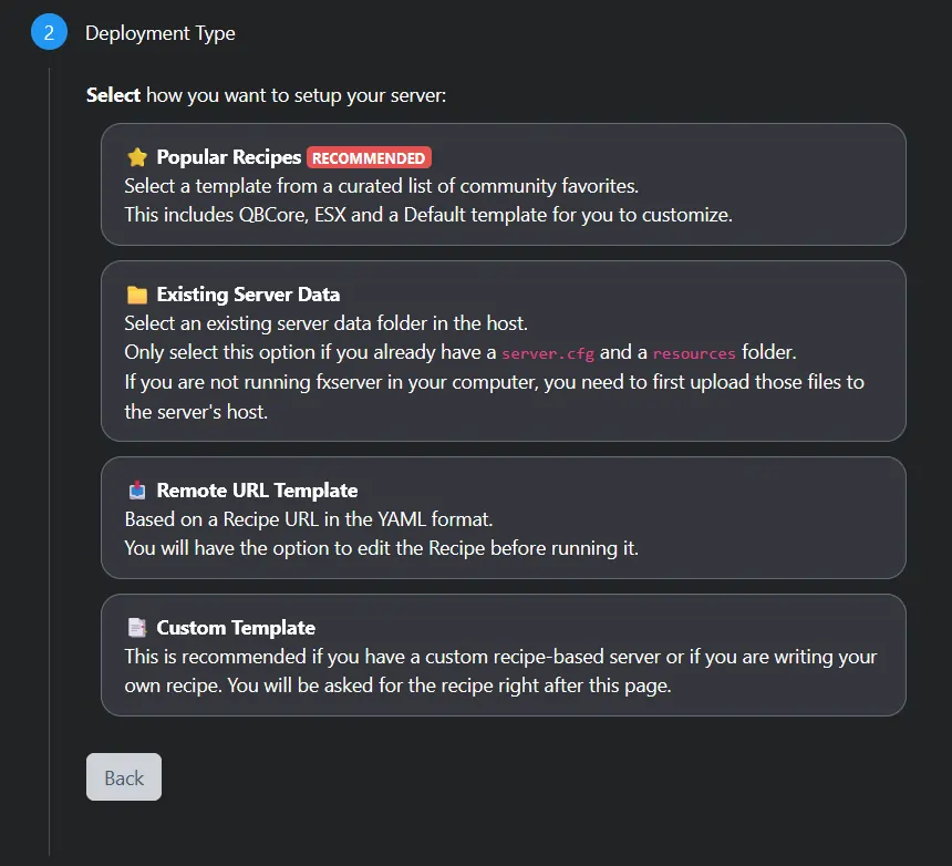 Select your preferred deployment type