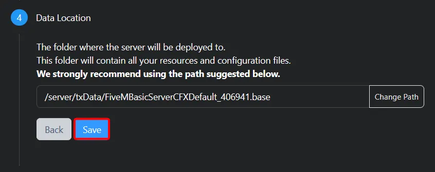 Confirm Data Location by clicking save