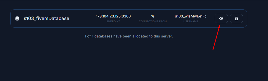 Database connection details after creation