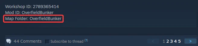 Finding the Map Folder value in a Workshop mod description