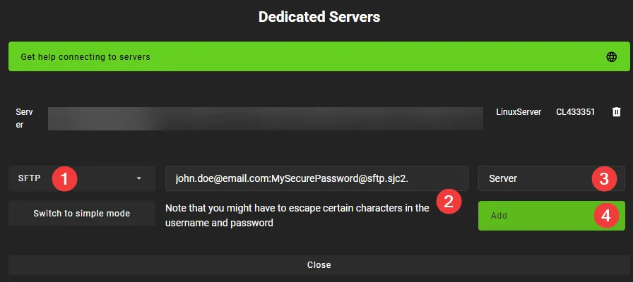 Adding a server to the Satisfactory Mod Manager via SFTP