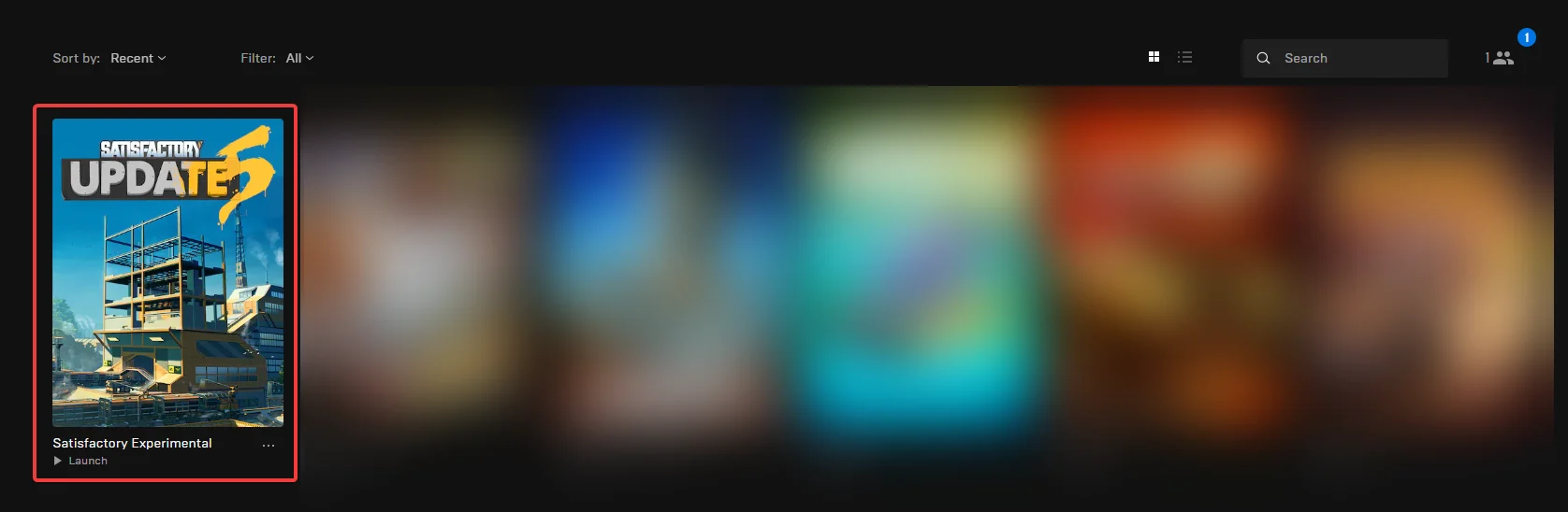 Epic Games library showing Satisfactory Experimental