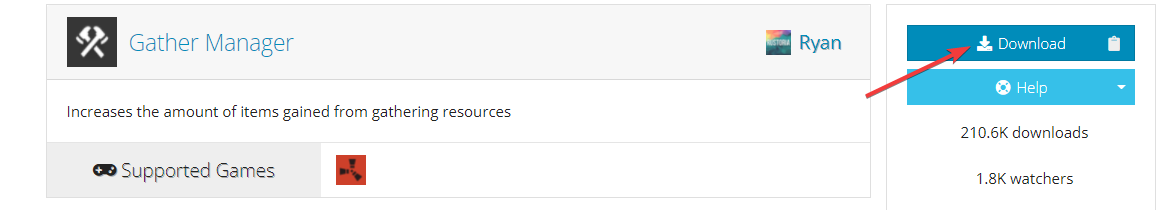 Downloading the Gather Manager plugin from uMod
