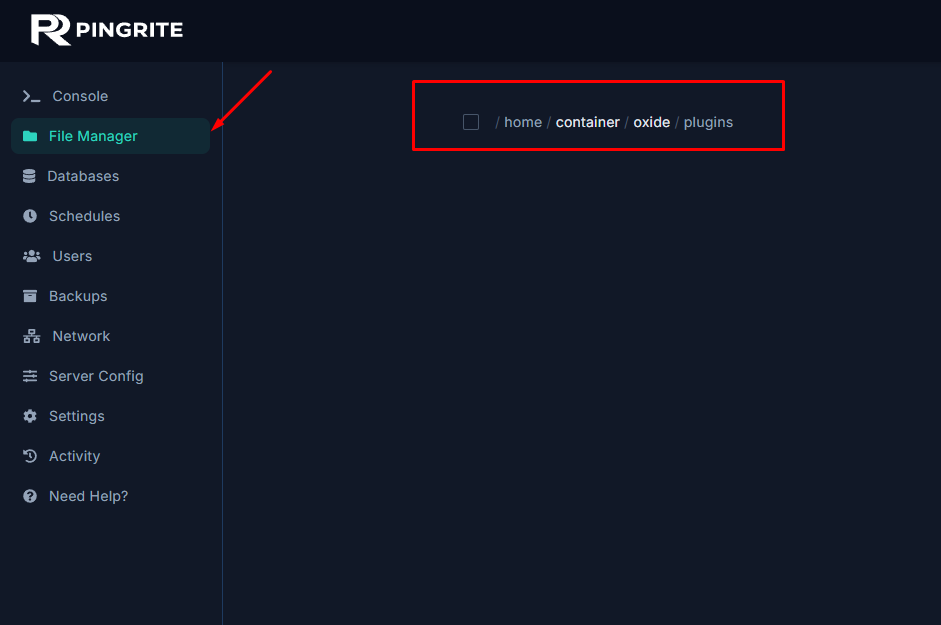 The Files tab showing the oxide plugins directory