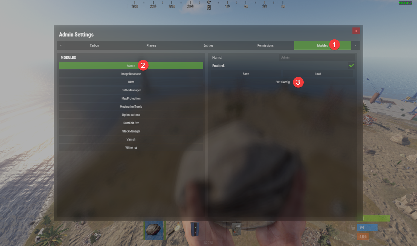 The Carbon admin config editor in-game