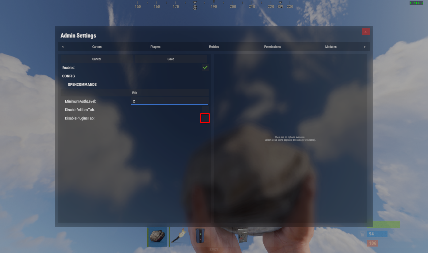 Ensuring the DisablePluginsTab option is unchecked