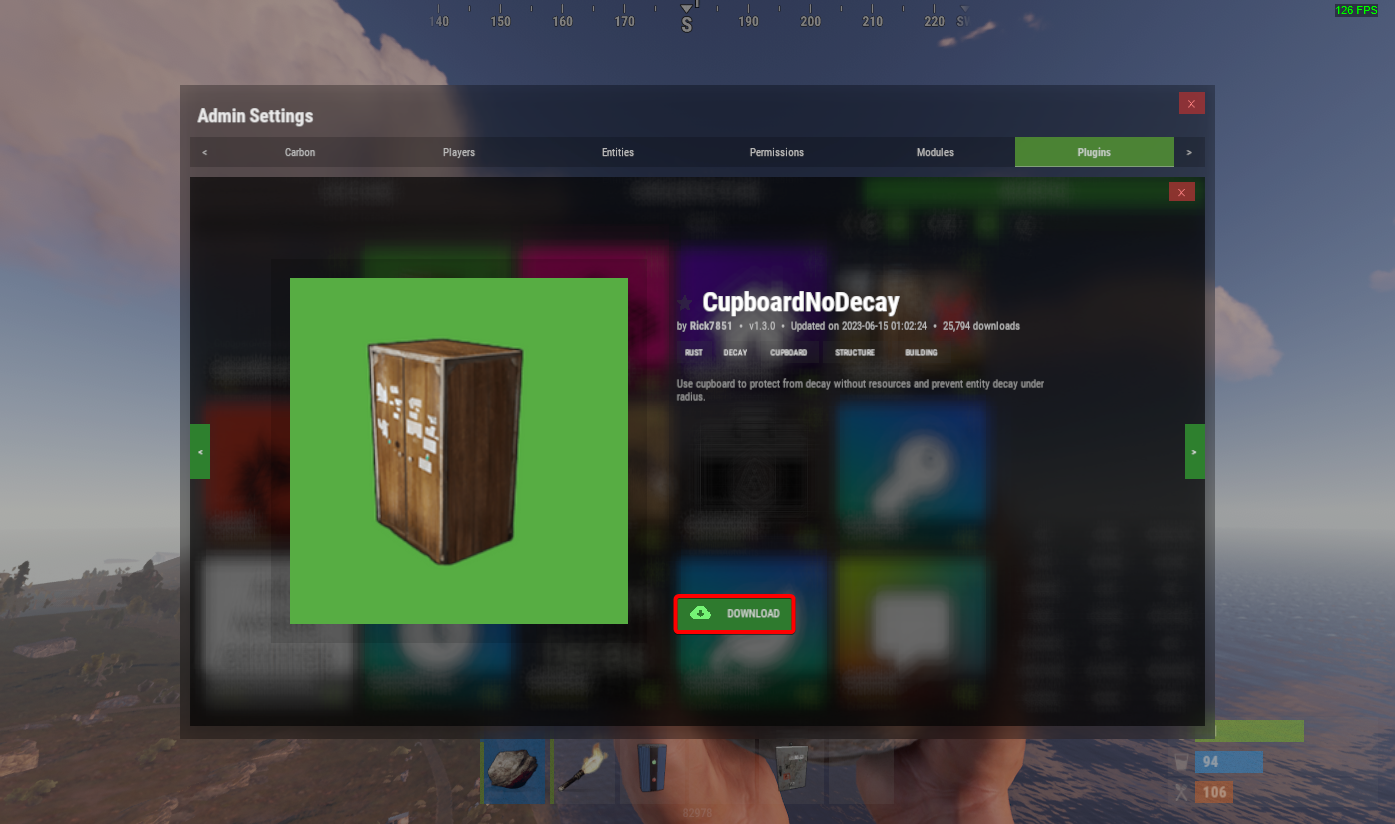 Downloading a plugin from the Carbon panel