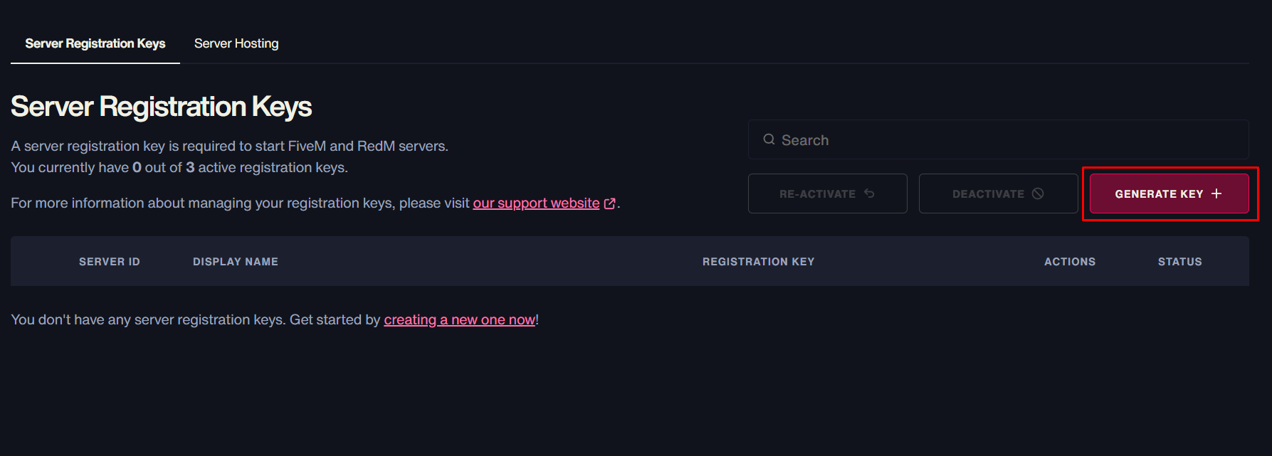 Generating a Cfx.re Server Registration Key