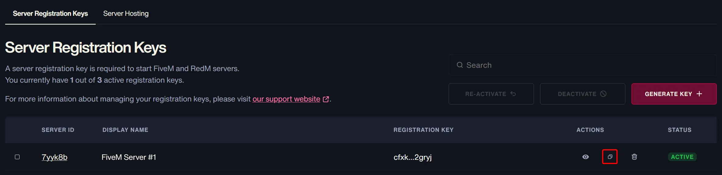 Copying a Cfx.re Server Registration Key